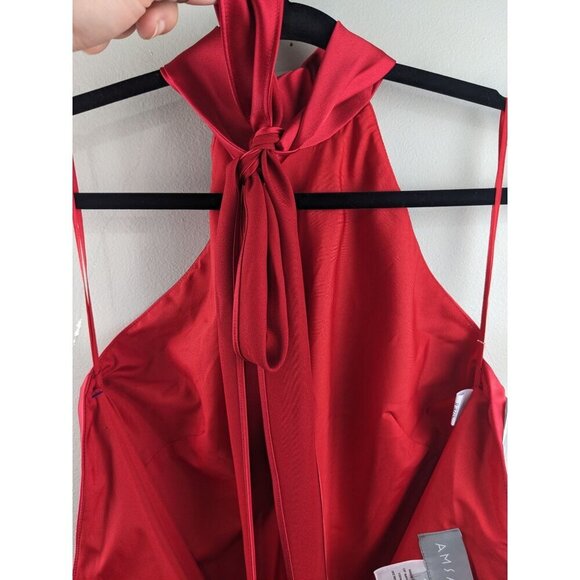 Amsale Storm Red Satin Midi Halter Dress Size 8 With Tie Back - Picture 6 of 9